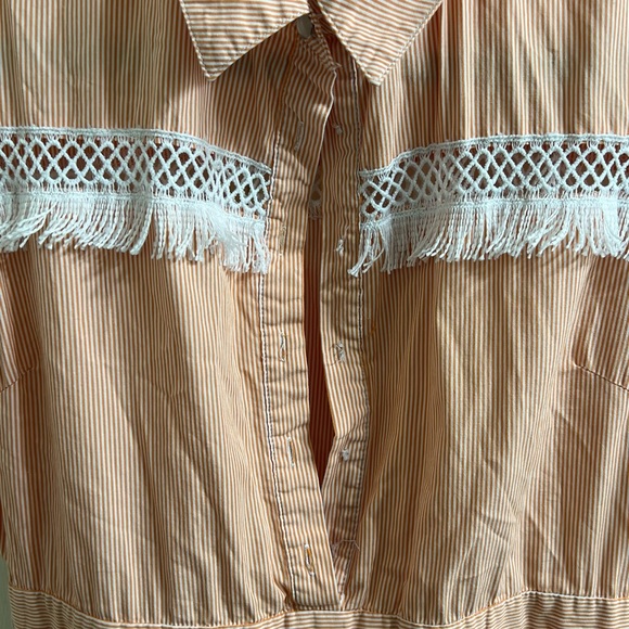 Pinstripe Orange INA Dress Full Skirt White Fringe - Picture 3 of 5